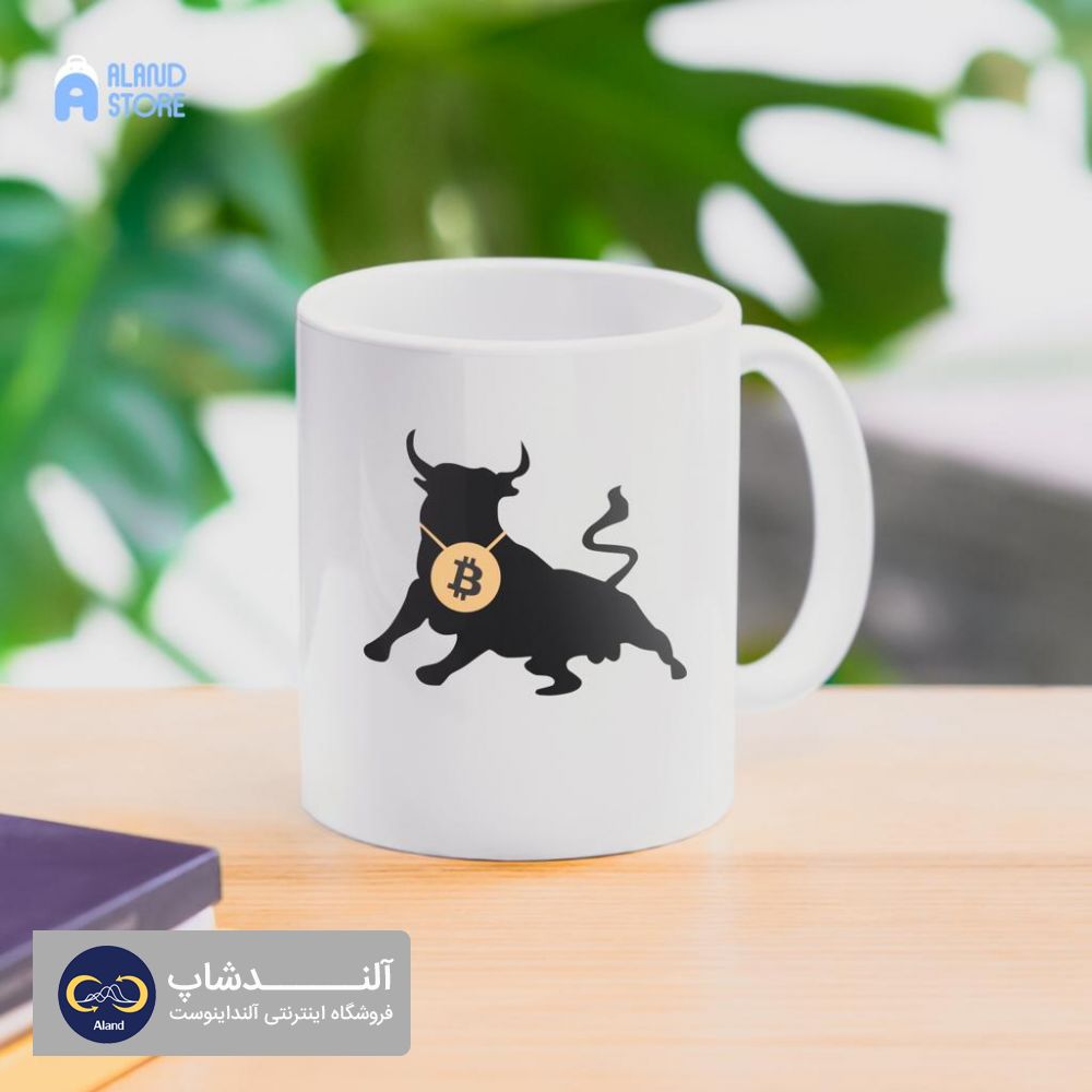 ماگ طرح بیت‌کوین و گاو